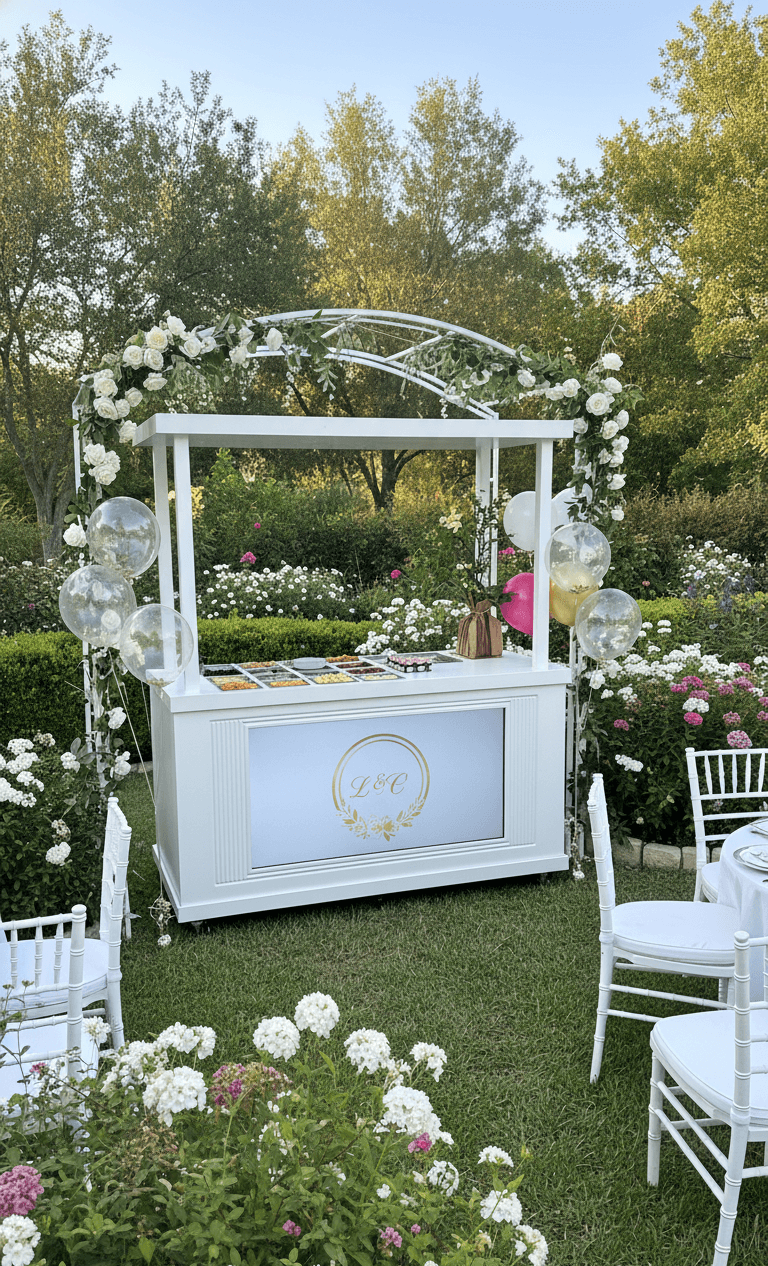 Evento con carrito de charcutería y productos gourmet