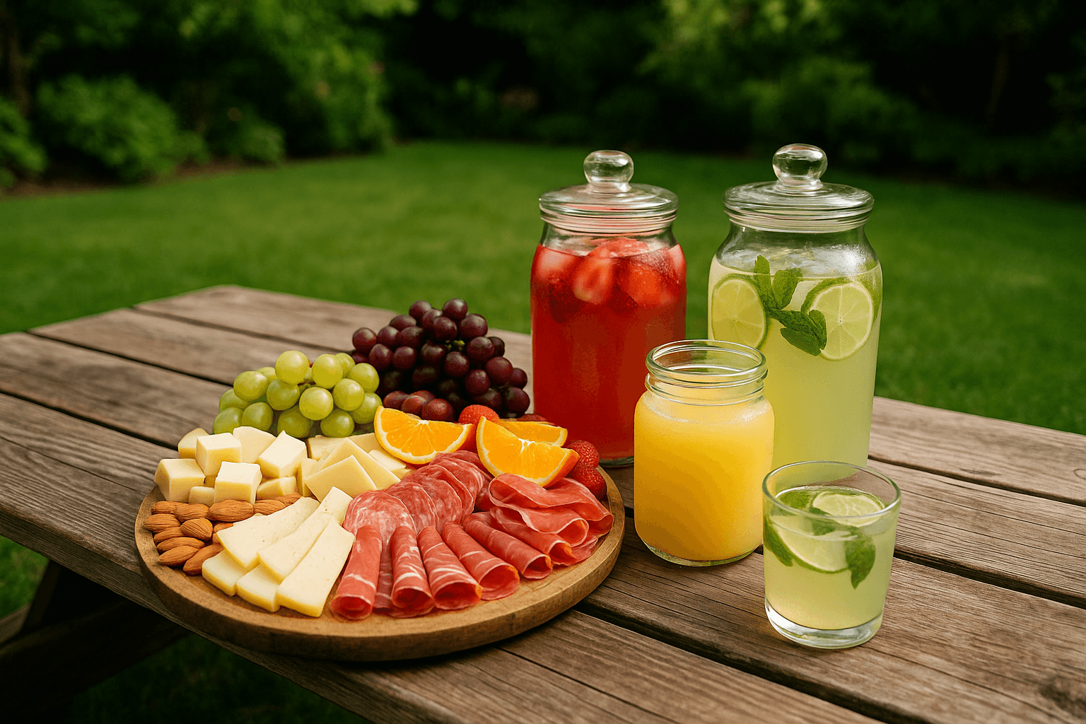 Tabla de charcutería gourmet con variedad de quesos y embutidos